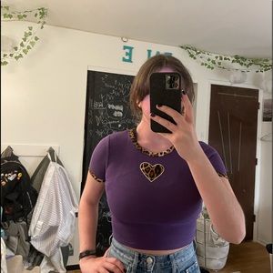 Purple cheetah print heart crop top